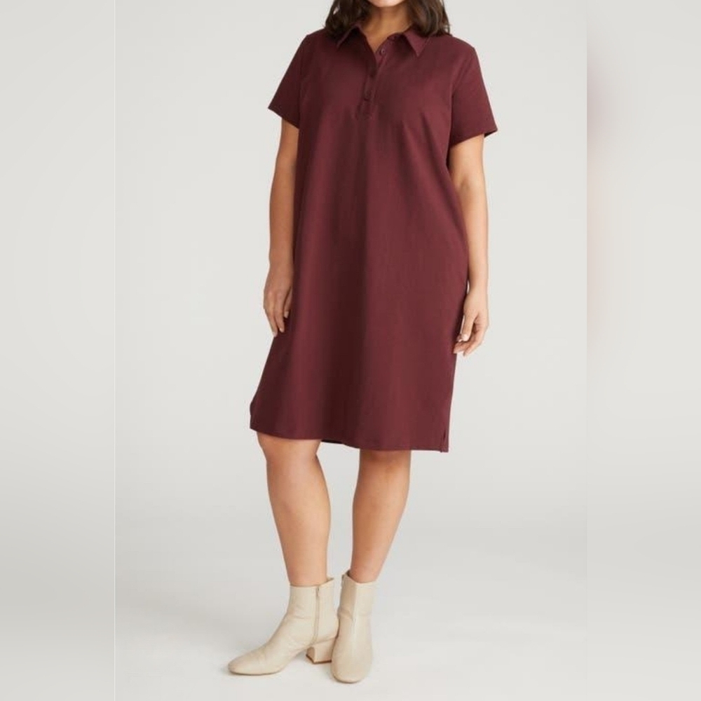 Universal Standard Varsity Short Sleeve French Terry Polo Dress Black Cherry, 34